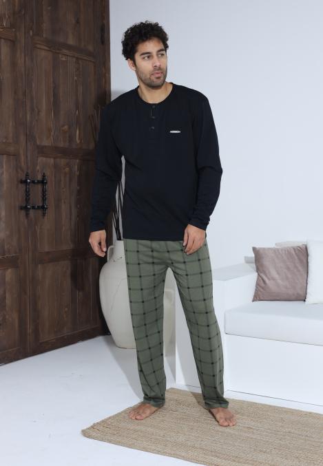 Pijama Barbati ,Maneca si Pantaloni Lungi,Culoare Negru cu Verde,Engros